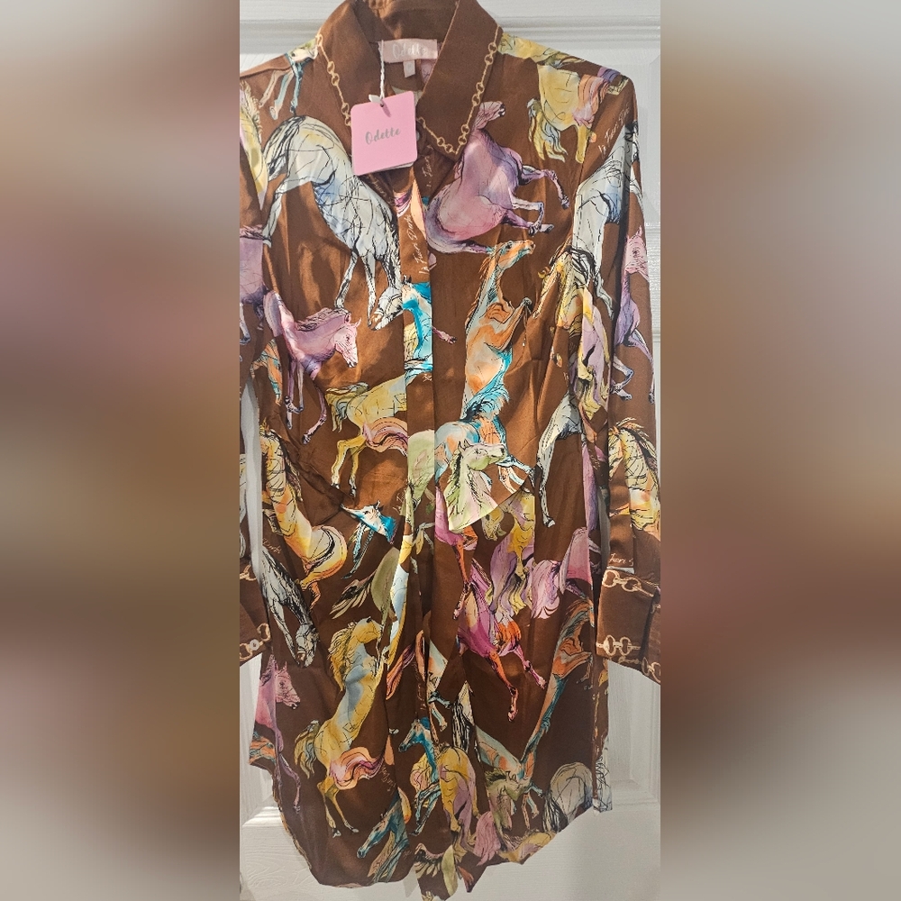 Odette Horse Print Button-Up Shirt